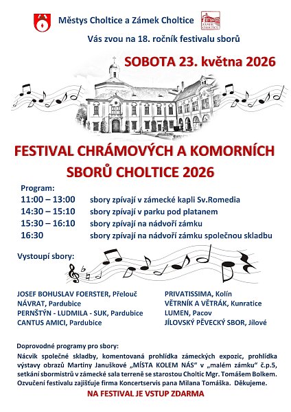 Festival sborů Choltice 23. 5. 2026 od 10 hodin
